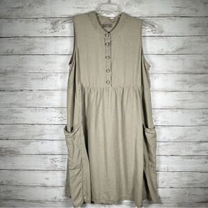 J. Jill Linen Side Pockets Knotted Button Taupe Sleeveless Dress M
